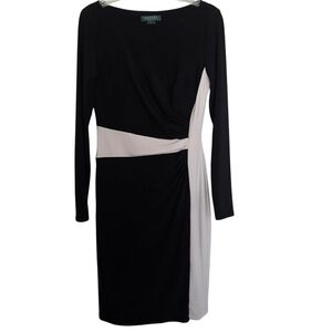 Ralph Lauren Black and White Faux Wrap Long Sleeve Dress